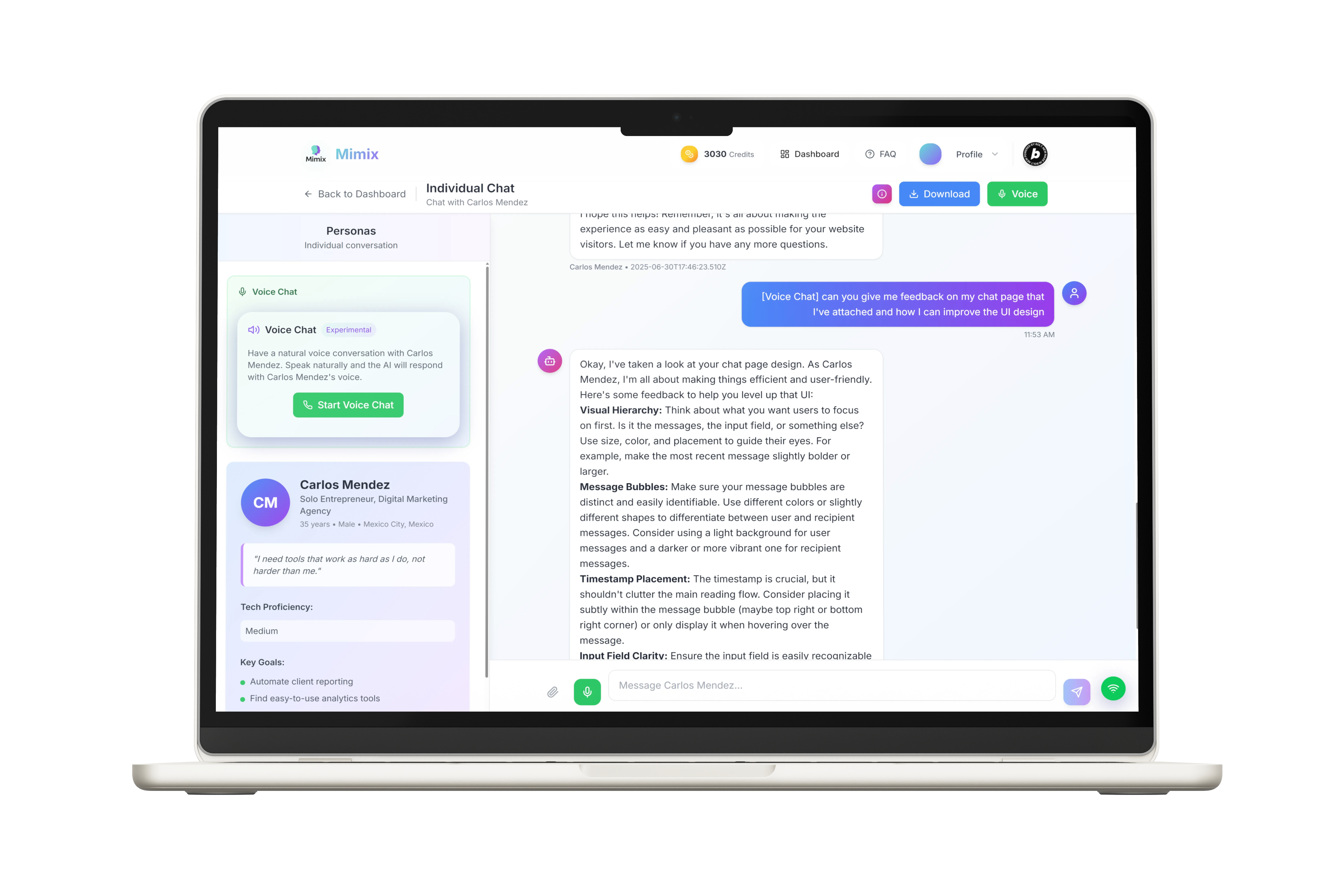 Mimix Product Feedback Chat